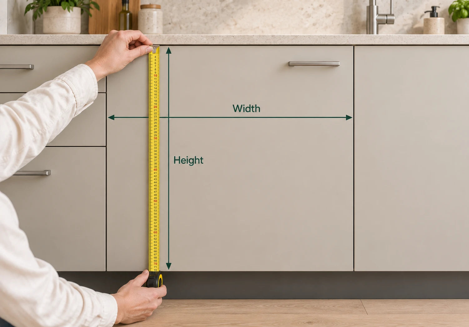Measuring the height and width of a cabinet front