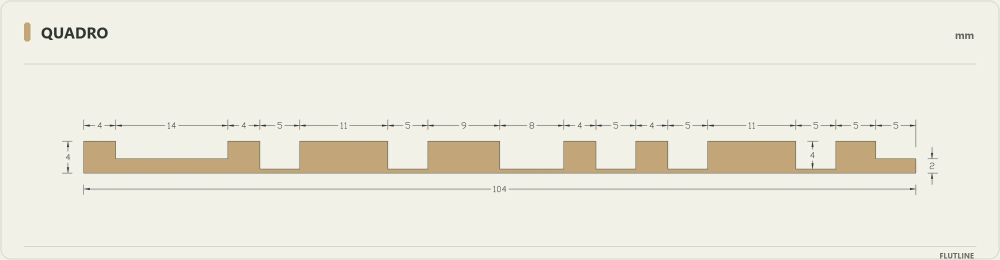 Quadro technical profile cross-section with dimensions in millimetres