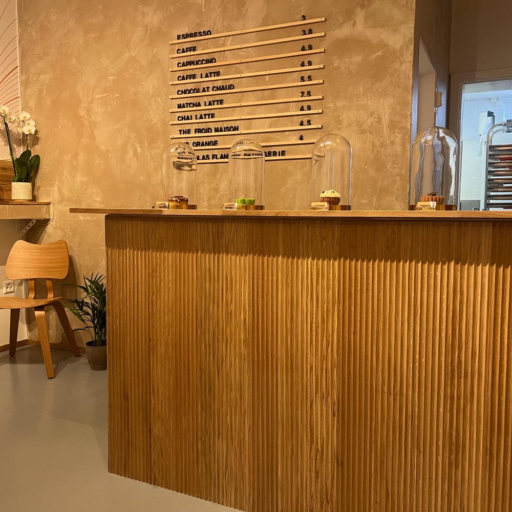Fluted oak panels applied to a kitchen island