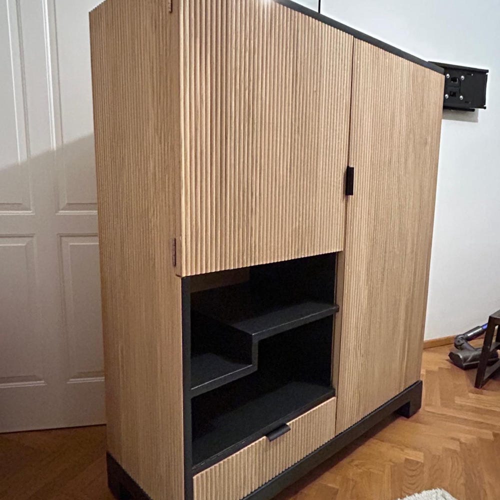 Natural oak fluted panels fitted to a cabinet